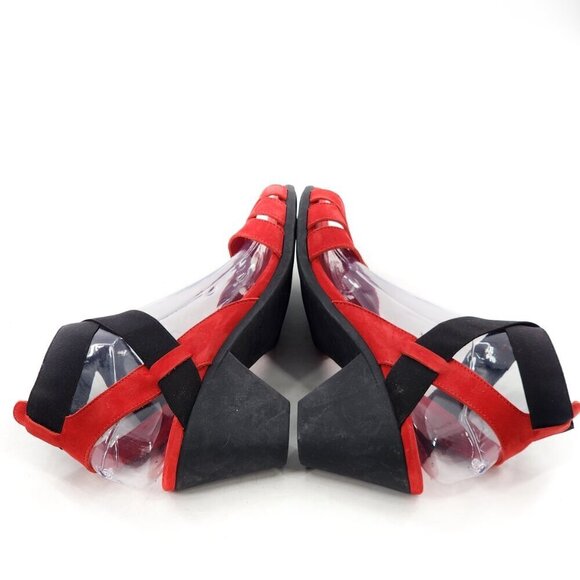 ARCHE NWOB Nubuck Leather Elastic Strap Sandals Red / Black - Picture 8 of 11